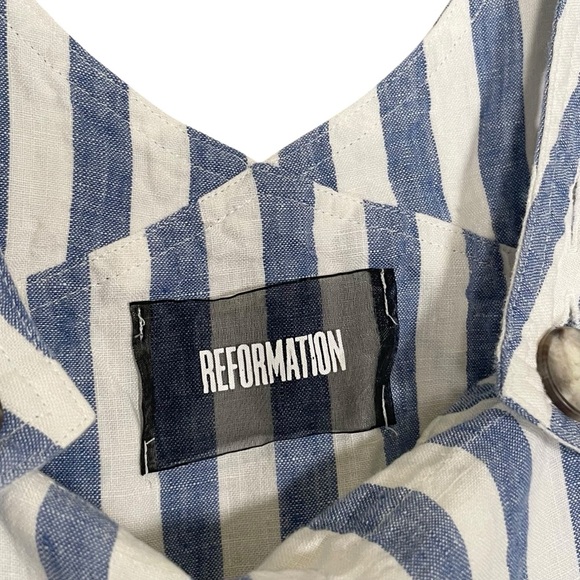 Reformation Size 2 Striped Farmer Alls Jumpsuit in Blue Conductor Stripe - Picture 9 of 10